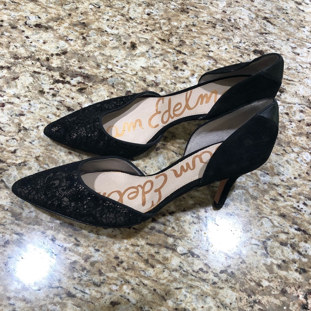 Sam Edelman Opal d'orsay Lace Suede Detail Pointed Toe Leather Heels 8 - Picture 3 of 9